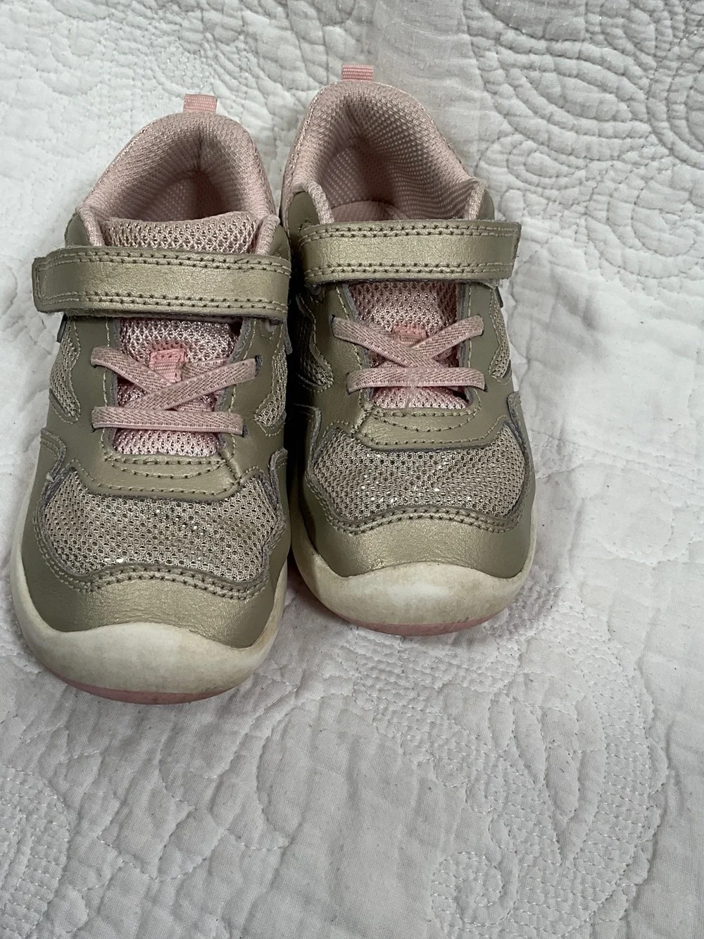 Kids Athletic Sneakers in Taupe and Pink - Comfortable Everyday Shoes